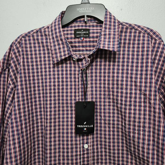 Trouvaille men's button-down shirt size XXL plaid red and blue long sleeve - Picture 2 of 8